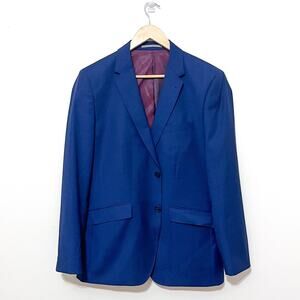 Cortefiel Mens Slim Fit 2 Button Blazer Jacket Size 50 Blue Preppy Sport Coat